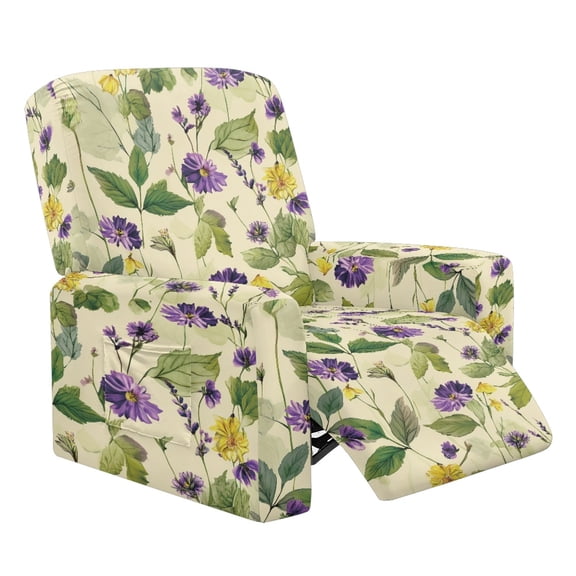 Xixirimido Purple Daisy Leaf Pattern Recliner Chair Covers 4 Pieces, Stretch Lazy Boy Recliner Cover, Recliner Sofa Slipcover with Pockets, Furniture Protector for Living Room, Pets, Kids