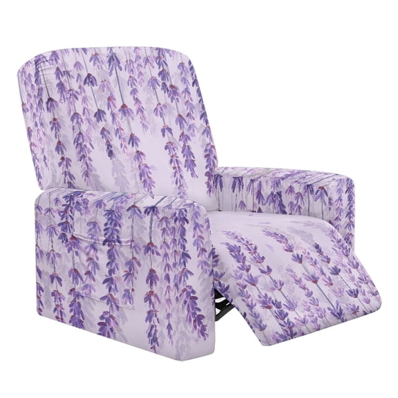 Xixirimido Purple Lavender Flowers Pattern Recliner Slipcovers 4-Pieces Lazyboy Covers Couch Chair Cover Non Slip Reclining with Storage Pockets Furniture Protector for Home Living Room
