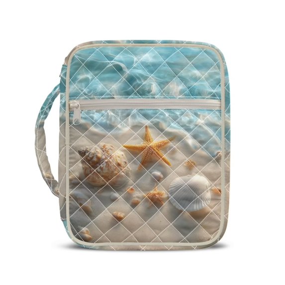 Xixirimido Quilted Bible Cover Bible Case for Women, Large Bible Carrying Case with Handle, Bible Study Supplies & Christian Gift for Men, Beach Starfish Shell Conch Pattern