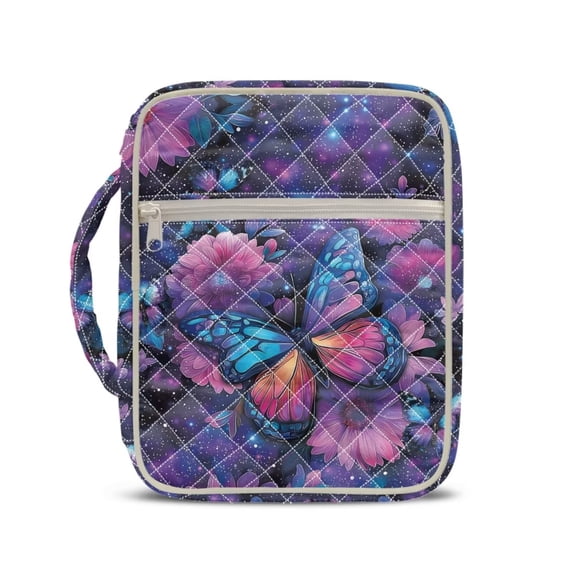 Xixirimido Quilted Bible Cover Bible Case for Women, Large Bible Carrying Case with Handle, Bible Study Supplies & Christian Gift for Men, Butterfly Daisy Starry Night Pattern