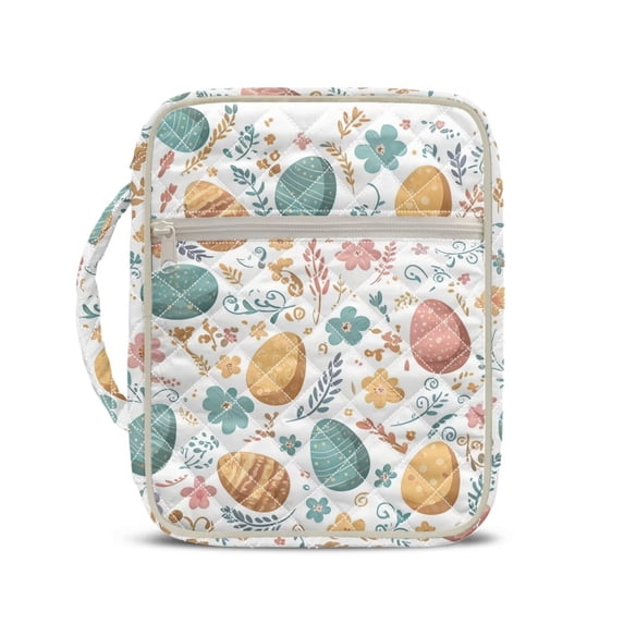 Xixirimido Quilted Bible Cover Bible Case for Women, Large Bible Carrying Case with Handle, Bible Study Supplies & Christian Gift for Men, Easter Eggs Floral White Pattern