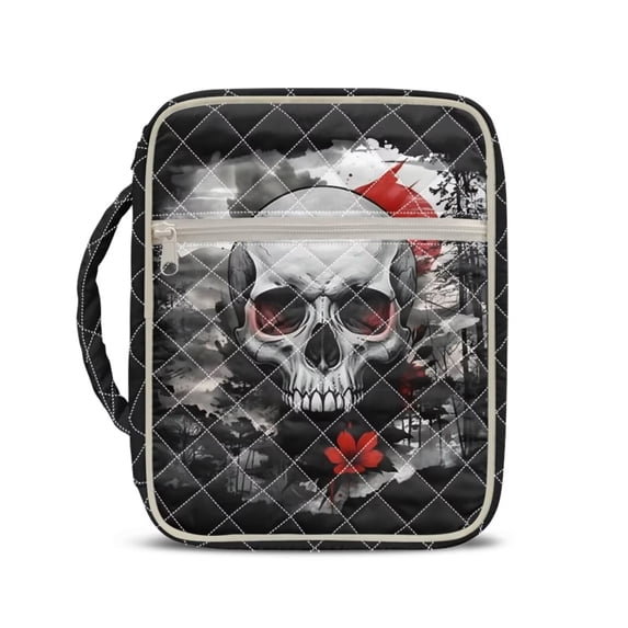 Xixirimido Quilted Bible Cover Bible Case for Women, Large Bible Carrying Case with Handle, Bible Study Supplies & Christian Gift for Men, Skull Red Moon Floral