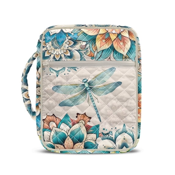 Xixirimido Quilted Bible Cover Bible Case for Women, Large Bible Carrying Case with Handle, Bible Study Supplies & Christian Gift for Women, Boho Mandala Dragonfly