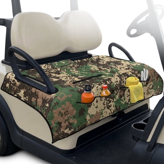 Xixirimido Quilted Golf Cart Seat Blanket Portable Golf Cart Seat Cover Towel for EZGO Yamaha Club Car & More 2-Seater Carts Foldable for Easy Carry, Camouflage Army Green