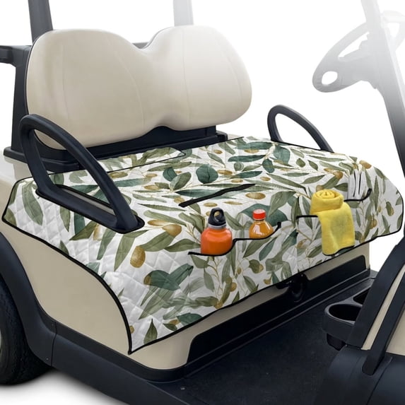 Xixirimido Quilted Golf Cart Seat Blanket Portable Golf Cart Seat Cover Towel for EZGO Yamaha Club Car & More 2-Seater Carts Foldable for Easy Carry, Olive Leaves Fruits