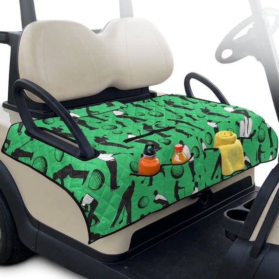 Xixirimido Quilted Golf Cart Seat Blanket Portable Heavy Duty Golf Cart Seat Cover Towel with Carry Handle for EZGO Yamaha Club Car & More Foldable, Golfer Golf Balls Green