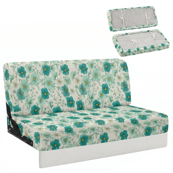 Xixirimido RV Couch Covers for Sofa Bed 2-Piece Stretchable Backrest & Seat Covers for Jackknife Sofa Bed Anti-slip Camper Couch Covers, Teal Wild Daisy Print