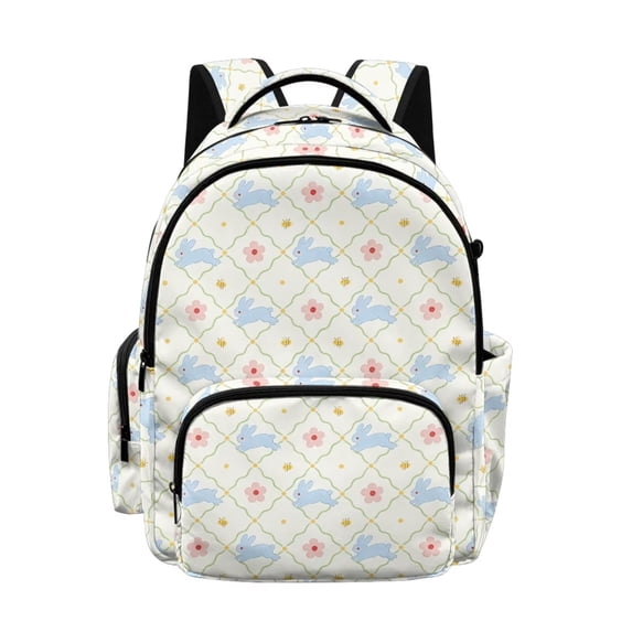 Xixirimido Rabbit Bunny Floral Grid Print Kids Backpack for Girls Elementary Students Bookbag Middle High School Bag Lightweight Backpacks Laptop Bag 17"
