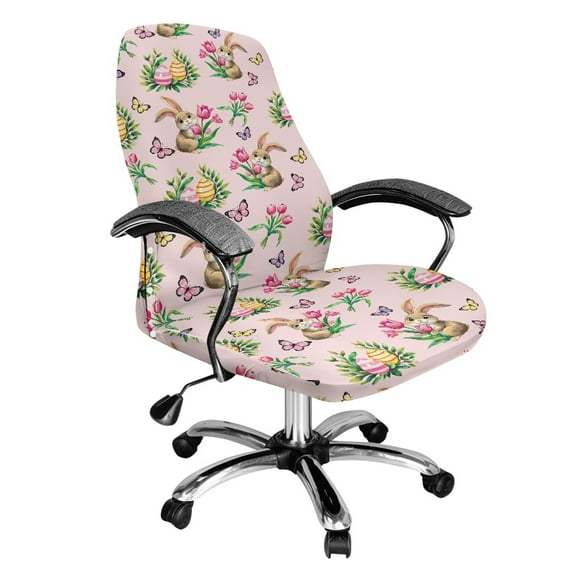 Xixirimido Rabbit Butterfly Tulip Easter Egg Print Office Chair Covers, Stretch Computer Chair Cover, Universal Boss Chair Covers Rotating Chair High Back Chair Slipcover for Home Office, Large