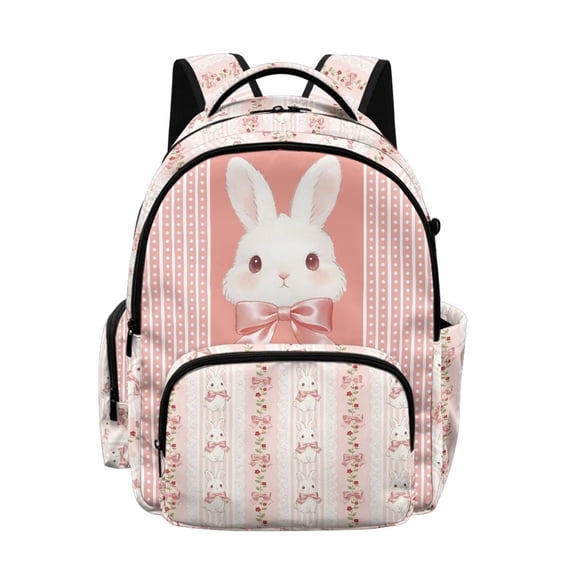 Xixirimido Rabbit Buunny Bows Floral Print Backpack for Girls Elementary Middle School Bookbag Kids Lightweight Back Pack Multi Pocket School Bags Large Capacity