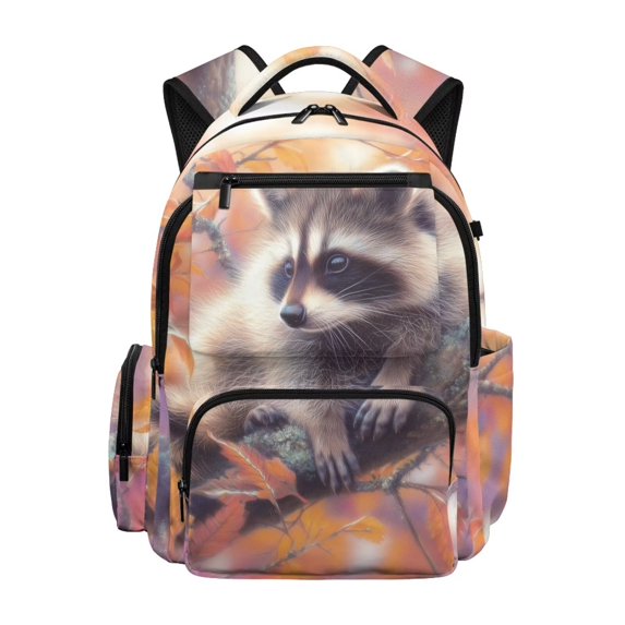 Xixirimido Racoon Forest Camo Print Kids School Backpack, 17" Large Capacity Bookbag, Multi Pockets School Bag for Boys Girls Teens Preschool Elementary Middle High School