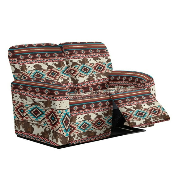 Xixirimido Recliner Chair Cover, 6-Pieces Stretch Recliner Covers for 2 Seat Stretch Reclining Chair Slipcover Furniture Protector for Pets Kids, Aztec Tribe Cowhide Brown