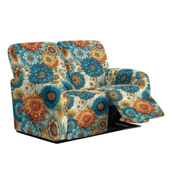 Xixirimido Recliner Chair Cover, 6-Pieces Stretch Recliner Covers for 2 Seat Stretch Reclining Chair Slipcover Furniture Protector for Pets Kids, Bohemian Mandala Flower