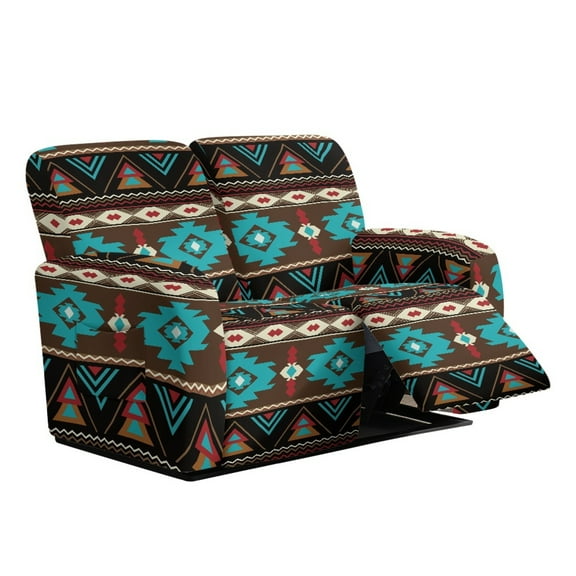Xixirimido Recliner Cover with Pockets Reclining Slipcover for 2 Seat 6-Pieces Recliner Chair Cover for Recliner Furniture Protector for Kid Pet, Aztec Tribe Geometric