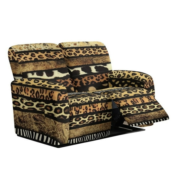 Xixirimido Recliner Loveseat Cover Non-Slip Reclining Couch Covers for 2 Seat, Recliner Sofa Cover Furniture Protector with Pockets for Kids, Pets, Leopard Cowhide Aztec Tribe