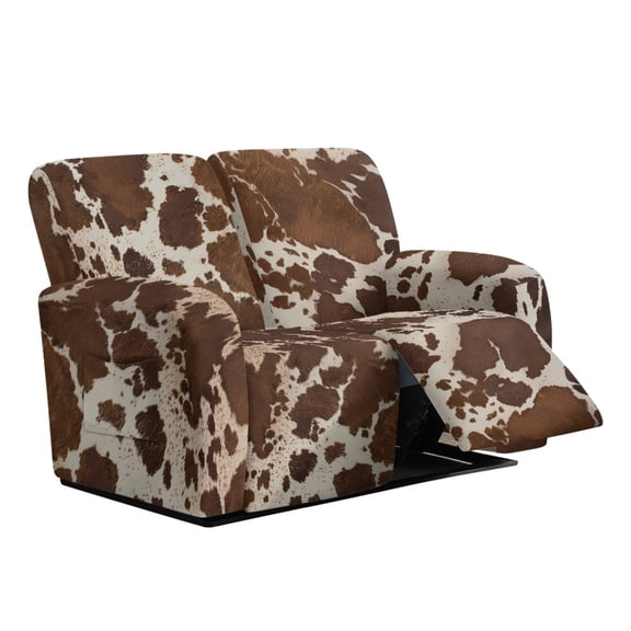 Xixirimido Recliner Sofa Covers Recliner Chair Covers Loveseat Recliner Slipcovers with Pockets Washable Furniture Protector with Elastic Bottom, Cow Pattern Brown