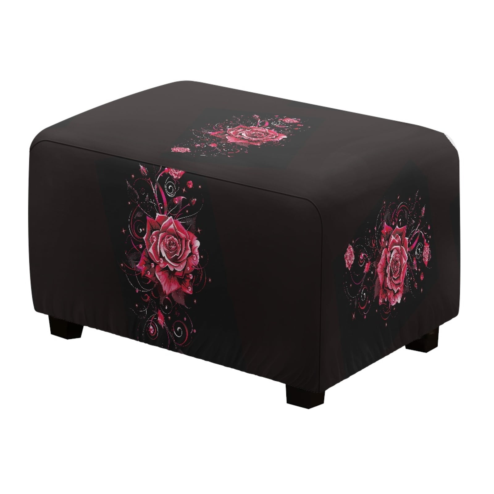 Xixirimido Red Rose Floral Pattern Ottoman Cover Stretch Rectangular ...