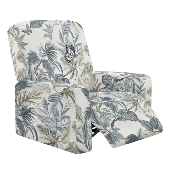 Xixirimido Retro Butterfly Leaf Pattern Recliner Chair Cover 4-Pieces Lazyboy Cover for Recliner Chair with Storage Pockets Furniture Protector for Living Room Printed Sofa Slipcover