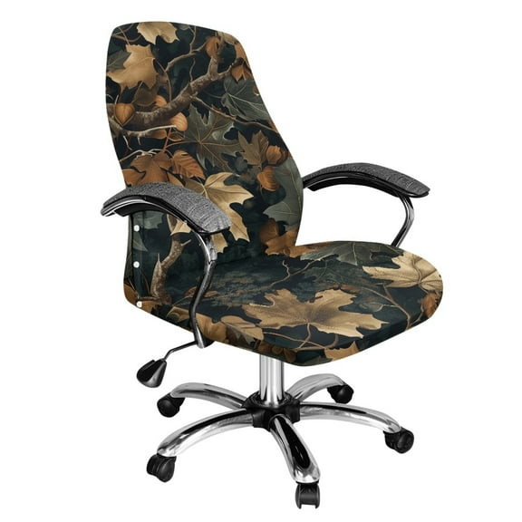 Xixirimido Retro Forest Camo Print Office Chair Covers, Stretch Computer Boss Chair Cover with Button High Back Chair Slipcover Anti-Dust Rotating Chair Cover for Home Office, Large
