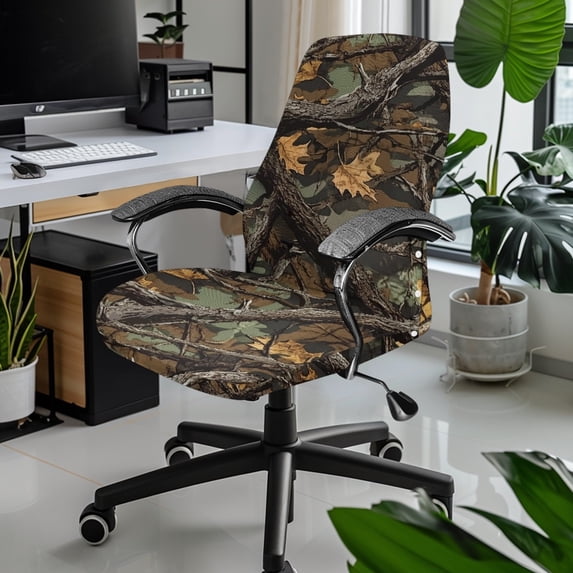 Xixirimido Retro Forest Camo Print Office Chair Covers, Stretch Computer Chair Cover, Universal Boss Chair Covers Rotating Chair High Back Chair Slipcover for Home Office, Large
