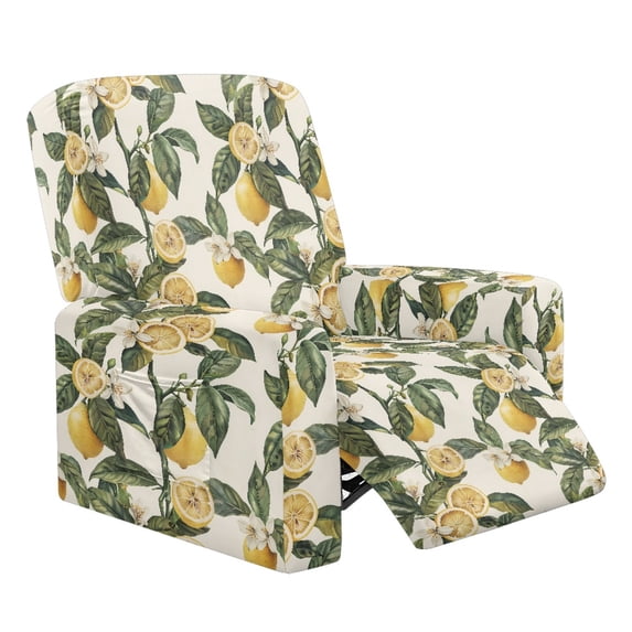 Xixirimido Retro Lemons Floral Pattern Printed Recliner Slipcover Stretch Reclining Chair Covers 4 Pieces Non Slip Recliner Sofa Slipcovers with Pocket Lazy Boy Chair Cover for Pet Kid