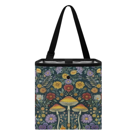 Xixirimido Retro Mushroom Daisy Floral Print Car Trash Bag Hanging, Garbage Bag and Water Resistant Trash Can for Car, Leakproof Trash Can for SUV Truck Car Accessories