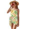 thumbnail image 1 of Xixirimido Retro-style Daisy Print Girls One Piece Swimsuit with Adjustable Strap and Mesh Cover Up Skirt, One Shoulder Cute Bathing Suit Swimwear Set, Size 13-14 Years, 1 of 7