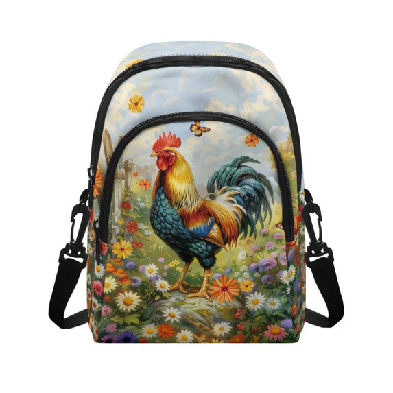 Xixirimido Rooster Butterfly Colorful Daisy Pattern Small Sling Bag Cell Phone Purse Fanny Crossbody Bag for Women Trendy Chest Backpack with Adjustable Strap