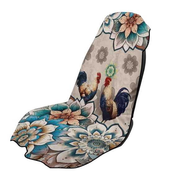 Xixirimido Roosters Boho Mandala Print Sweating Car Seat Cover for Post Gym Workout, Running, Swimming, Beach Universal Fit Non-Slip Towel Bucket Seat Protector for Cars SUV Trucks
