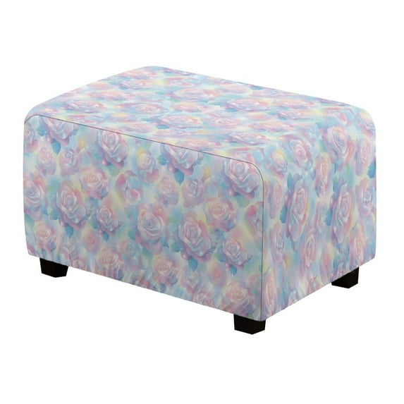 Xixirimido Rose Floral Gradient Color Pattern Ottoman Cover Rectangle Stretch Footrest Stool Cover for Storage Ottoman, Foot Stool Slipcover Protector with Nonslip Elastic Bottom,Large