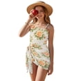 thumbnail image 1 of Xixirimido Roses Floral Print Girls Swimsuit One Piece with Removable Bra, One Shoulder Adjustable Strap Swimwear with Mesh Cover Up Bathing Suit for Girl, Size 11-12 Years, 1 of 7