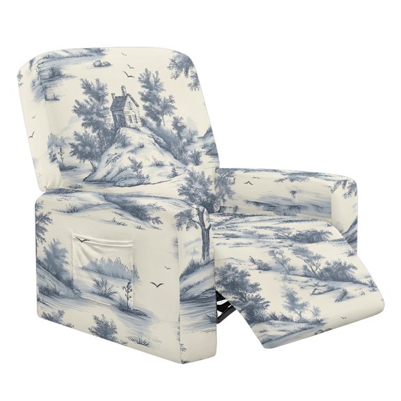 Xixirimido Rustic Pastoral Scenic Pattern Recliner Cover with Pockets Reclining Slipcover 4-Pieces Lazy Boy Recliner Armchair Cover for Recliner Furniture Protector for Kid Pet