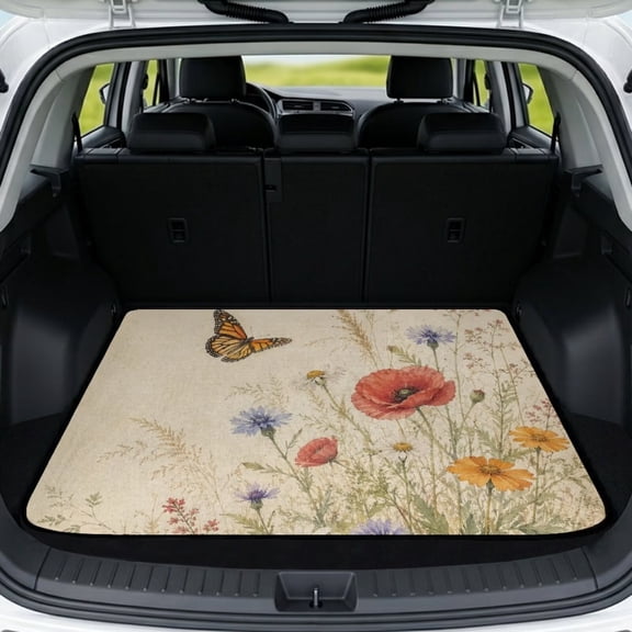 Xixirimido SUV Cargo Liner Car Trunk Mat Universal Trim-to-Fit All Weather Cargo Mats for Most Car Model Trunk Liner Floor Mat Cargo Cover, Buttefly Cottagecore Flowers