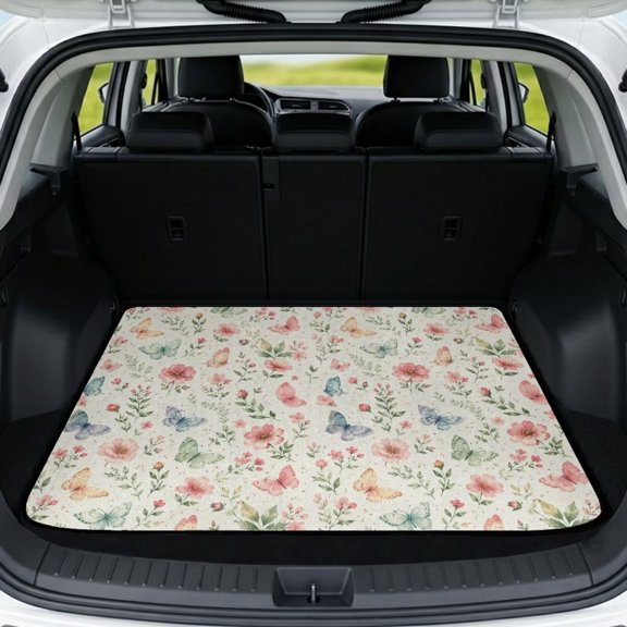 Xixirimido SUV Cargo Liner Car Trunk Mat Universal Trim-to-Fit All Weather Cargo Mats for Most Car Model Trunk Liner Floor Mat Cargo Cover, Butterfly Colored Flowers