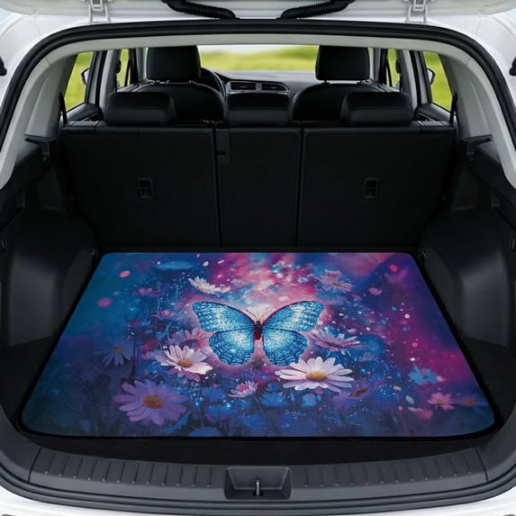 Xixirimido SUV Cargo Liner Car Trunk Mat Universal Trim-to-Fit All Weather Cargo Mats for Most Car Model Trunk Liner Floor Mat Cargo Cover, Butterfly and Daisy Flowers