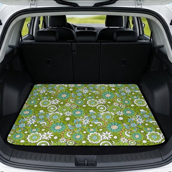 Xixirimido SUV Cargo Liner Car Trunk Mat Universal Trim-to-Fit All Weather Cargo Mats for Most Car Model Trunk Liner Floor Mat Cargo Cover, Green Hippie Flower