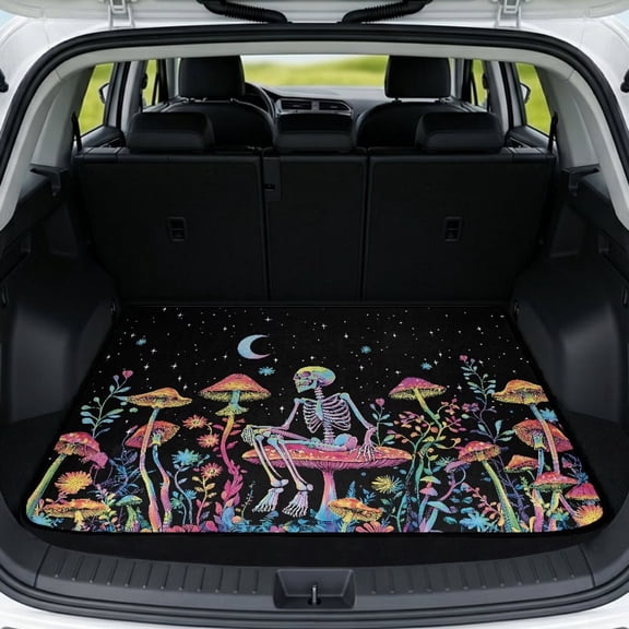Xixirimido SUV Cargo Liner Car Trunk Mat Universal Trim-to-Fit All Weather Cargo Mats for Most Car Model Trunk Liner Floor Mat Cargo Cover, Mushroom Skull Floral Starry Night
