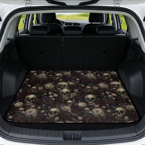 Xixirimido SUV Cargo Liner Car Trunk Mat Universal Trim-to-Fit All Weather Cargo Mats for Most Car Model Trunk Liner Floor Mat Cargo Cover, Retro Rose Skulls