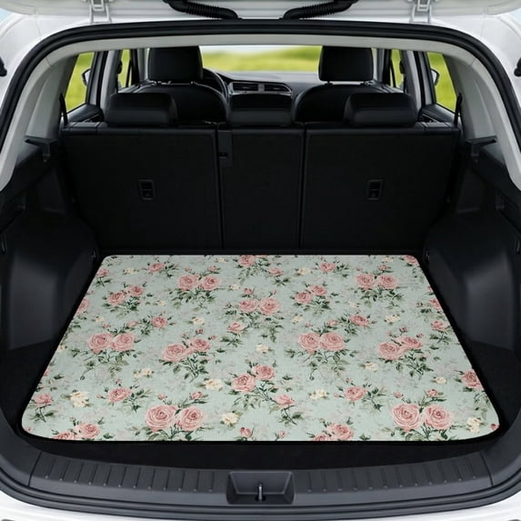 Xixirimido SUV Cargo Liner Car Trunk Mat Universal Trim-to-Fit All Weather Cargo Mats for Most Car Model Trunk Liner Floor Mat Cargo Cover, Roses Floral