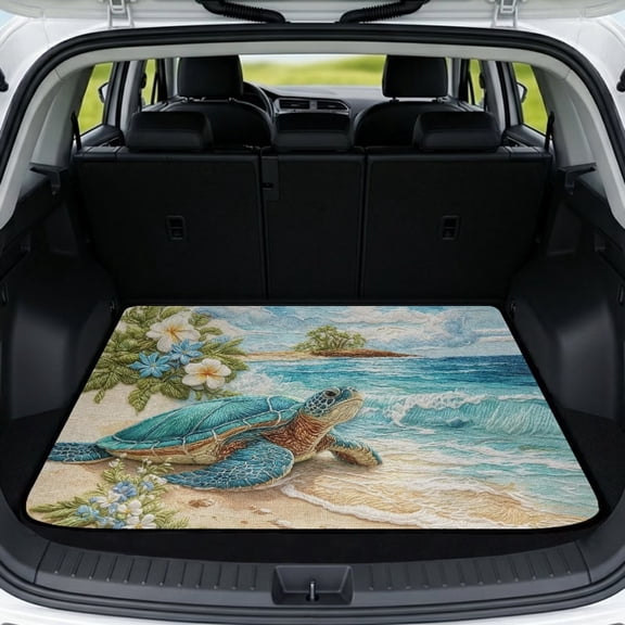 Xixirimido SUV Cargo Liner Car Trunk Mat Universal Trim-to-Fit All Weather Cargo Mats for Most Car Model Trunk Liner Floor Mat Cargo Cover, Sea Turtle Floral