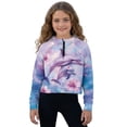 thumbnail image 1 of Xixirimido Sea Dolphin Hibiscus Floral Pattern Half Zip Sweatshirt for Girls Long Sleeve Pullover Crop Tops with Pocket Kids Hoodie Fall Winter Clothes Size 5-6 Years, 1 of 7
