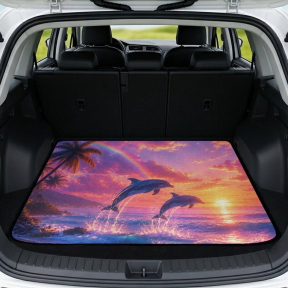 Xixirimido Sea Dolpin Sunset Glow Print Heavy Duty Cargo Liner Floor Mat All Weather Trunk Protection, Universal Anti-slip Car Trunk Mat for Car Van SUV Sedan 29" x 39"