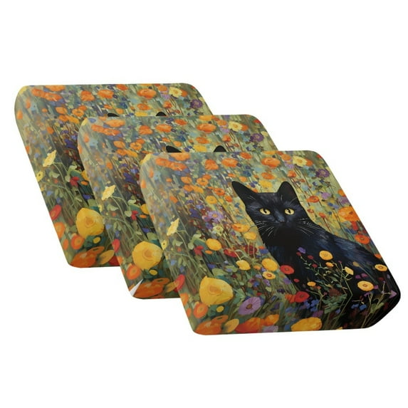 Xixirimido Sectional Couch Covers 3Pcs Stretch Sofa Covers Washable Couch Cushion Slipcover with Elastic Bottom Universal Furniture Protector, Black Cat Vibrant Floral