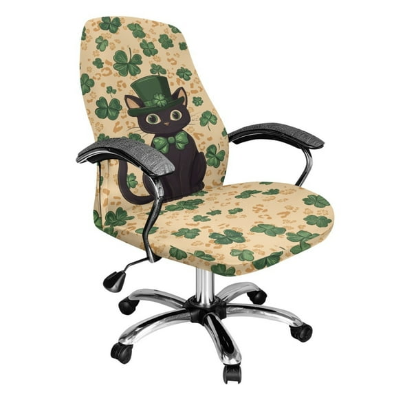Xixirimido Shamrock Black Cat St. Patrick's Stretch Office Chair Cover Computer Chair Cover for Armrest Chair Universal Rotating Boss Chair Slipcovers High Back Desk Chair Seat Protector, Large