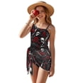 thumbnail image 1 of Xixirimido Skull Crow Red Roses Print Girls Swimsuits Set One Piece Swimsuit with Mesh Cover Up Quick Dry Summer Bathing Suit with Adjustable Strap & Removable Bra, Size 11-12 Years, 1 of 7