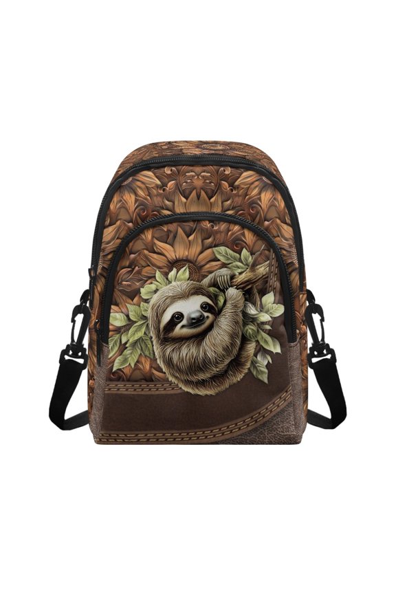 Sloth Sunflower Leaf Pattern Small Sling Bag for Women Crossbody Bags Fanny Pack Chest Bag for Travel, Brown