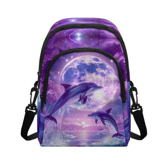 Xixirimido Small Sling Backpack Crossbody Sling Bag, Chest Bag Daypack Fanny Pack Cross Body Bag for Shopping Hiking Traveling, Sea Dolphin Moon Galaxy