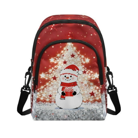 Xixirimido Small Sling Backpack Crossbody Sling Bag for Women, Chest Bag Fanny Pack Phone Purse for Hiking Traveling, Snowman Christmas Tree Red
