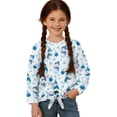 thumbnail image 1 of Xixirimido Snowman Stars Trees Blue Pattern Girls Long Sleeve Shirts Cute Kids Fashion Crew Neck Tunic Tops Tie-hem Tees for Fall Winter, Size 5-6, 1 of 7