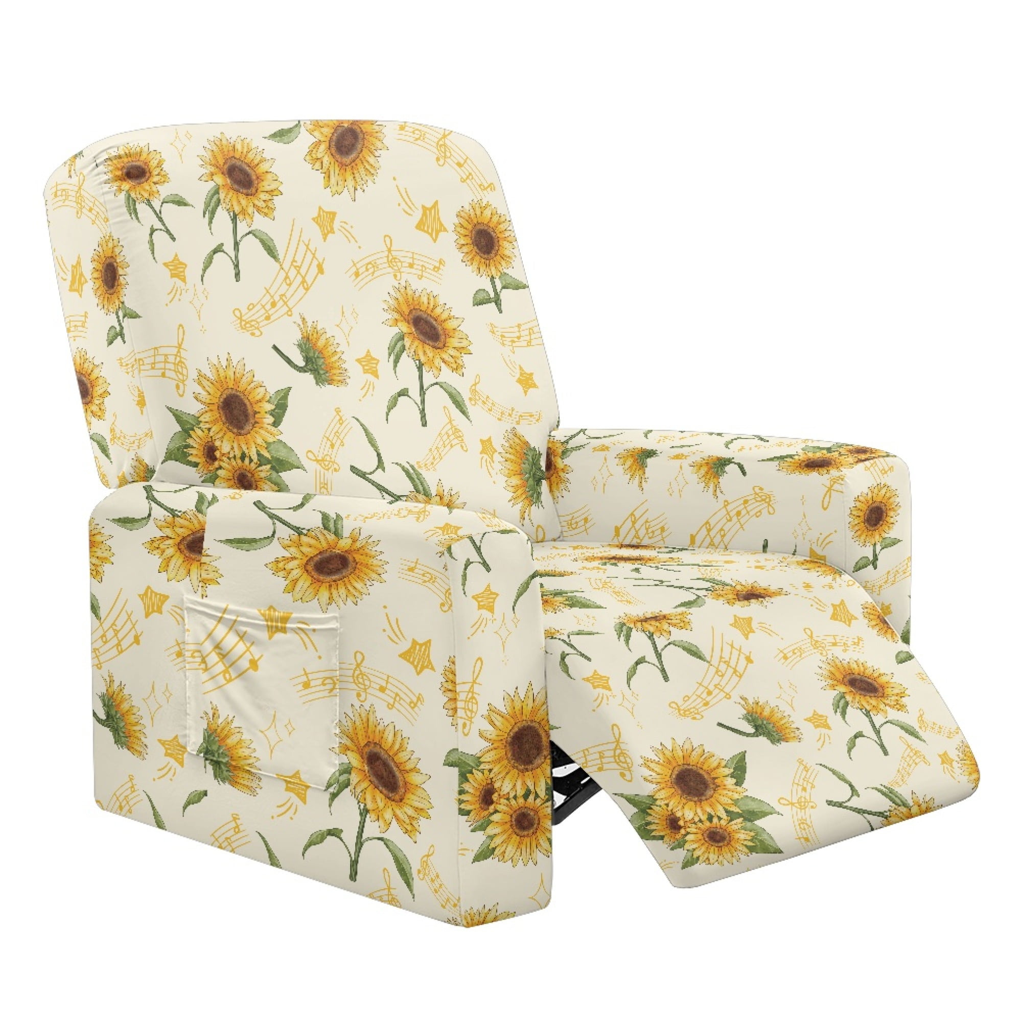 Xixirimido Sunflower Music Notes Pattern Recliner Chair Cover 4-Pieces ...